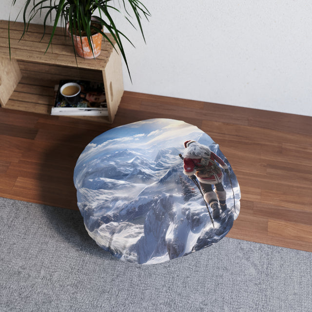 SANTA CLAUS #15 MOUNTAIN STROLL Tufted Floor Pillow, Round