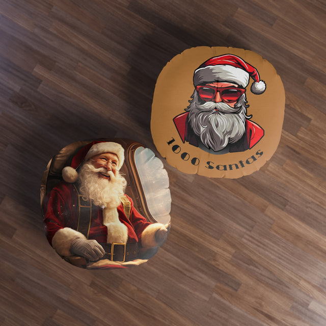 SANTA CLAUS #6  ON THE PLANE Tufted Floor Pillow, Round