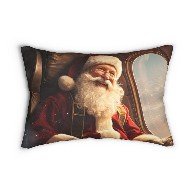 SANTA CLAUS #6  ON THE PLANE Spun Polyester Lumbar Pillow