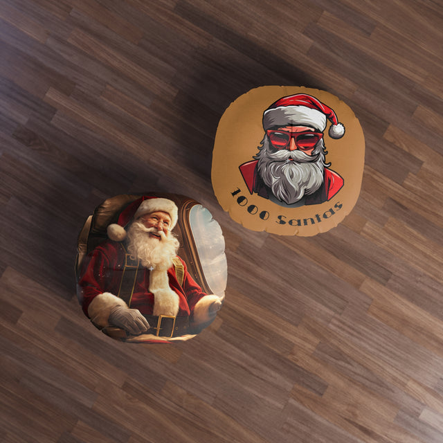 SANTA CLAUS #6  ON THE PLANE Tufted Floor Pillow, Round