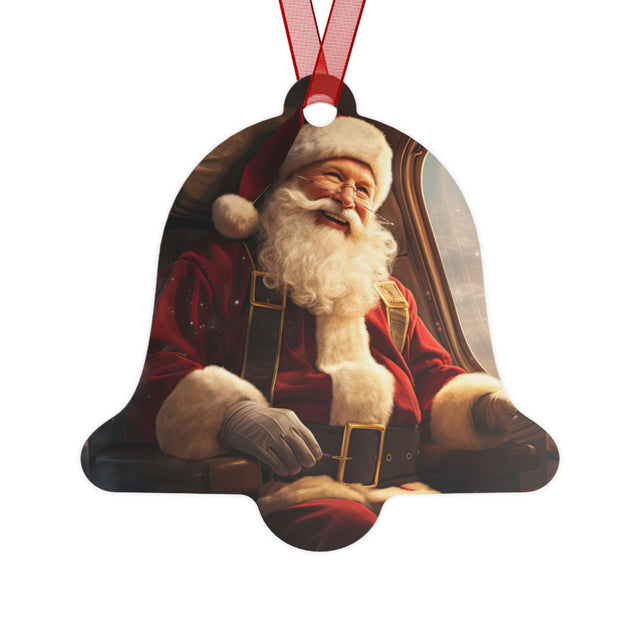 SANTA CLAUS #6  ON THE PLANE Metal Ornaments